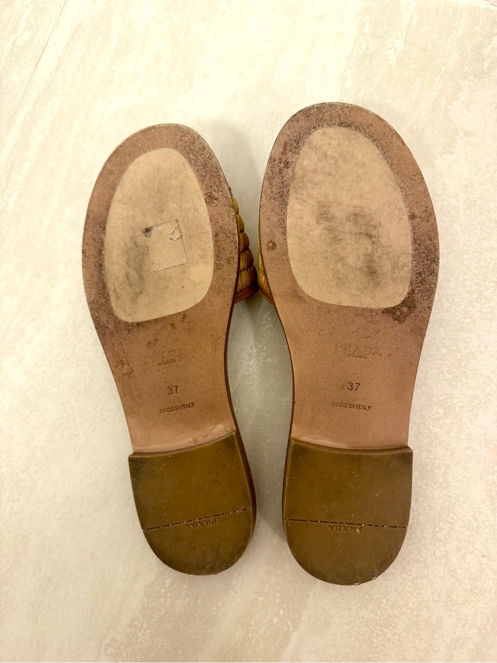 PRADA Triangle Logo Raffia flat slide sandals - Picture 5 of 8